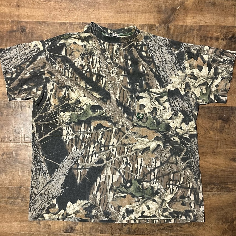 Vintage 80s Mossy Oak Breakup Camouflage Pocket T-Shirt Hunting USA Made Large